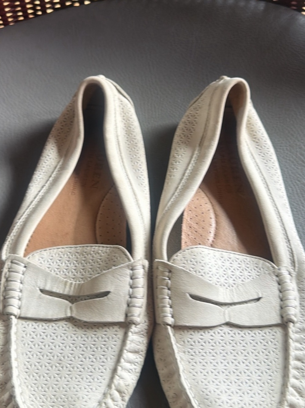 Ralph Lauren Women's Cream Perforated Leather Slip-On Loafers
